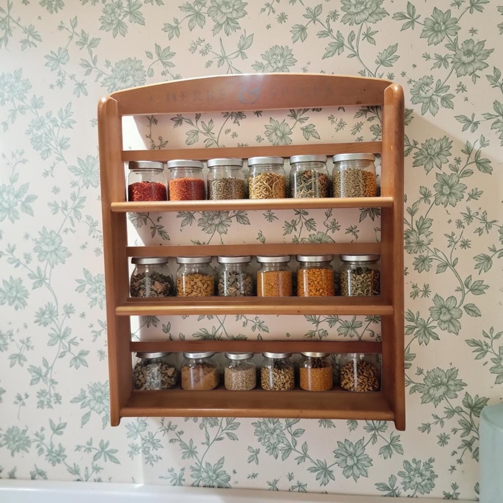 Vintage Wooden Wall Mount Spice Rack Herbs & Spices Kitchen Farmhouse